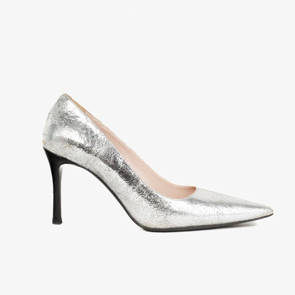 Miu Miu Silver Specchio Crackle Foil Metallic Heels